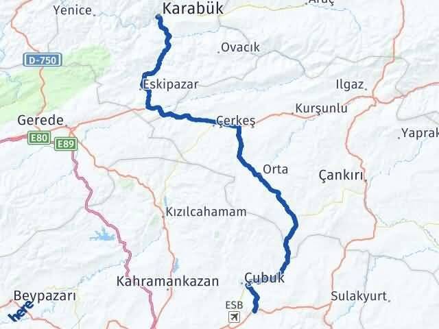 Karabük Akyurt Ankara Arası Kaç Km - Yol Haritası