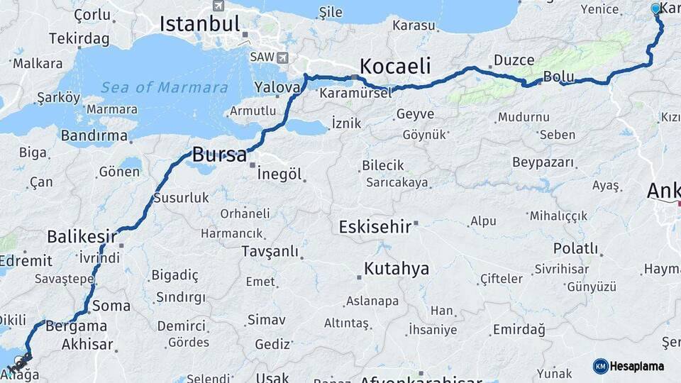 Karabük Aliağa İzmir Arası Kaç Km - Yol Haritası