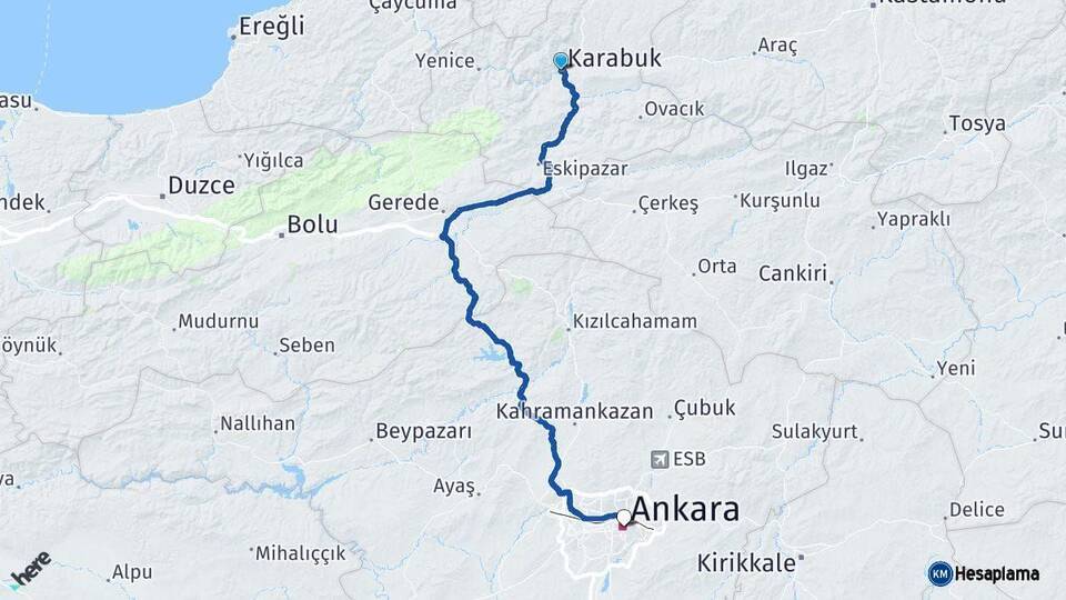 Karabük Ankara Arası Kaç Km - Yol Haritası