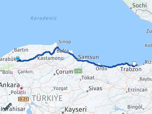 Karabük Arsin Trabzon Arası Kaç Km - Yol Haritası