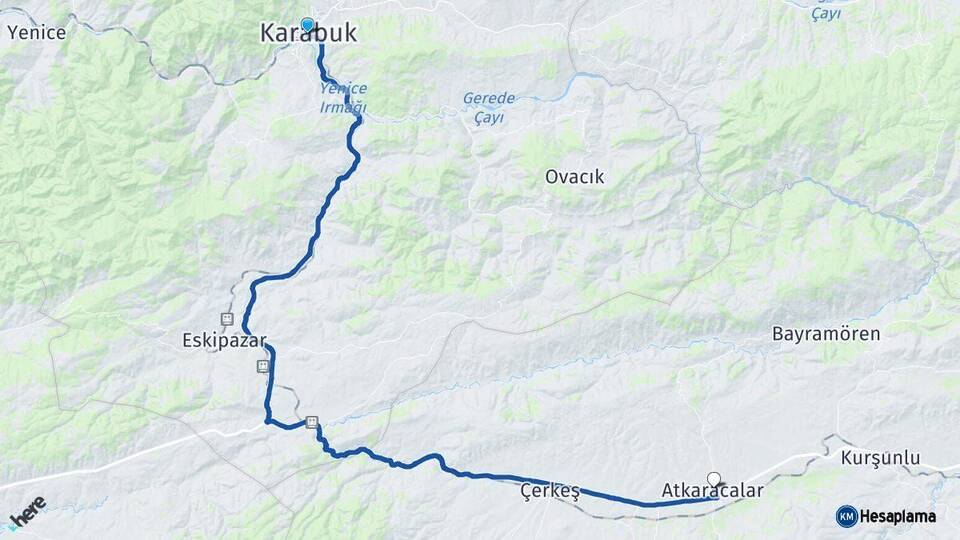 Karabük Atkaracalar Çankırı Arası Kaç Km - Yol Haritası