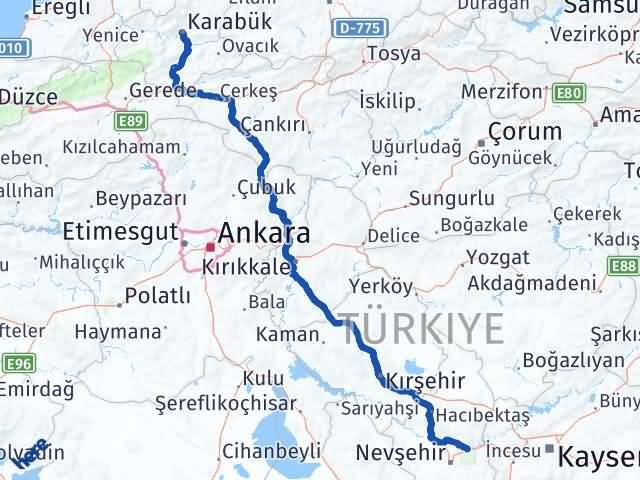 Karabük Avanos Nevşehir Arası Kaç Km - Yol Haritası