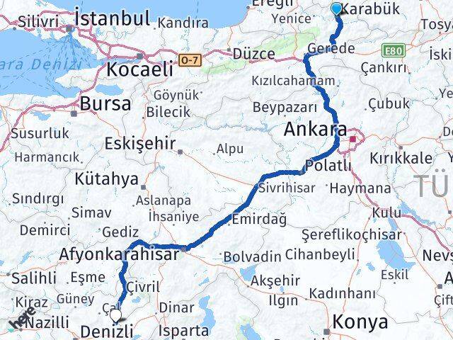 Karabük Baklan Denizli Arası Kaç Km - Yol Haritası