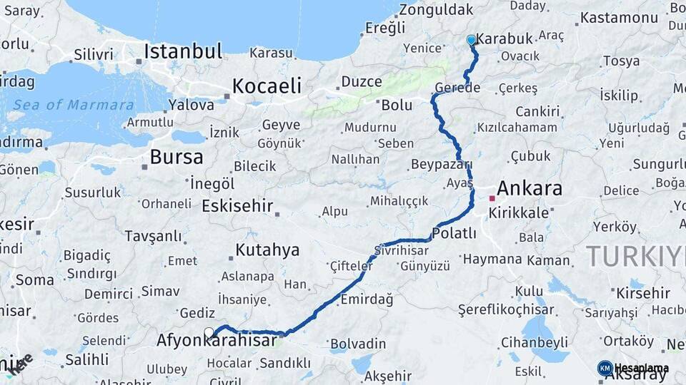 Karabük Banaz Uşak Arası Kaç Km - Yol Haritası