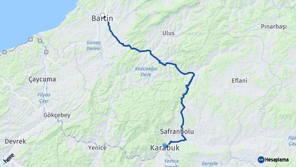 Karabük Bartın Arası Kaç Km - Yol Haritası