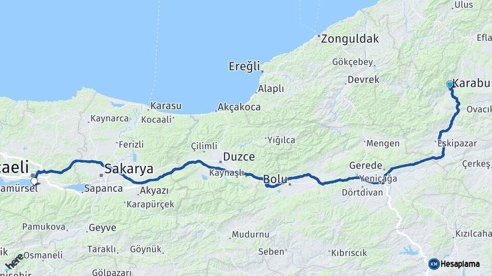 Karabük Başiskele Arası Kaç Km - Yol Tarifi