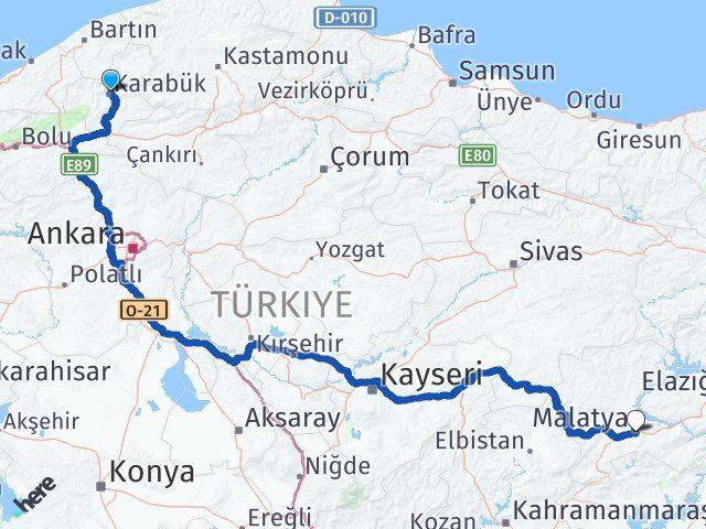 Karabük Battalgazi Malatya Arası Kaç Km - Yol Haritası