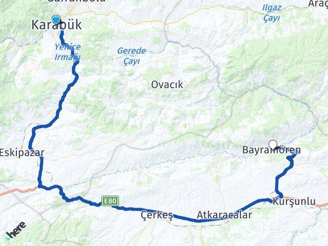 Karabük Bayramören Çankırı Arası Kaç Km - Yol Haritası