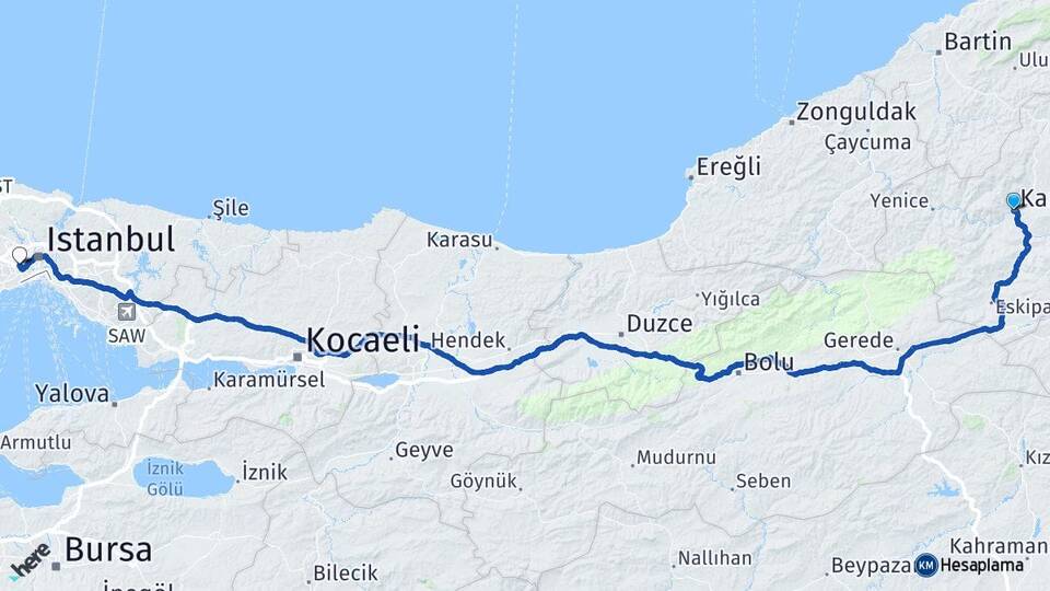 Karabük Bayrampaşa İstanbul Arası Kaç Km - Yol Haritası