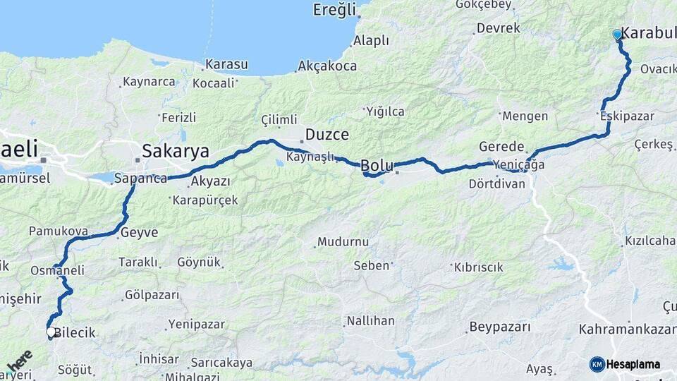 Karabük Bilecik Arası Kaç Km - Yol Haritası