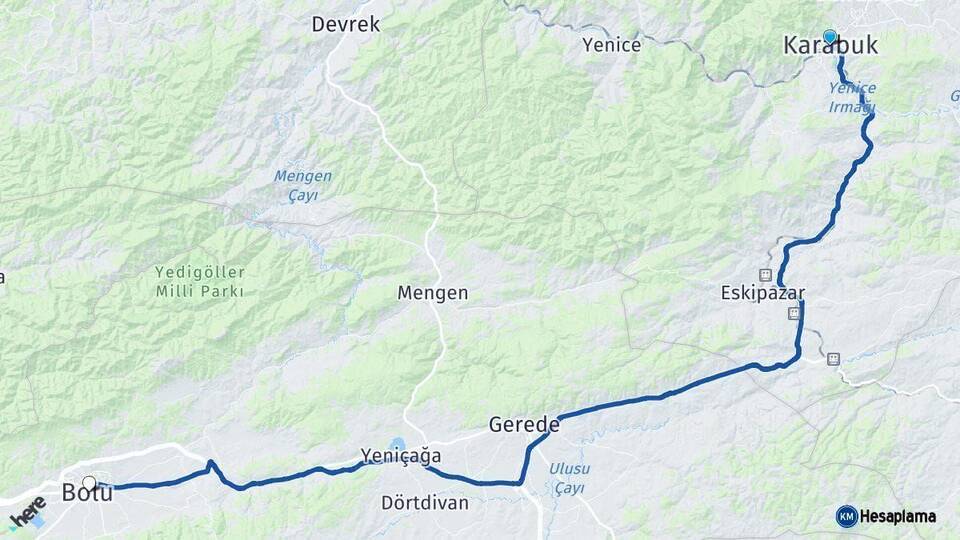 Karabük Bolu Arası Kaç Km - Yol Haritası