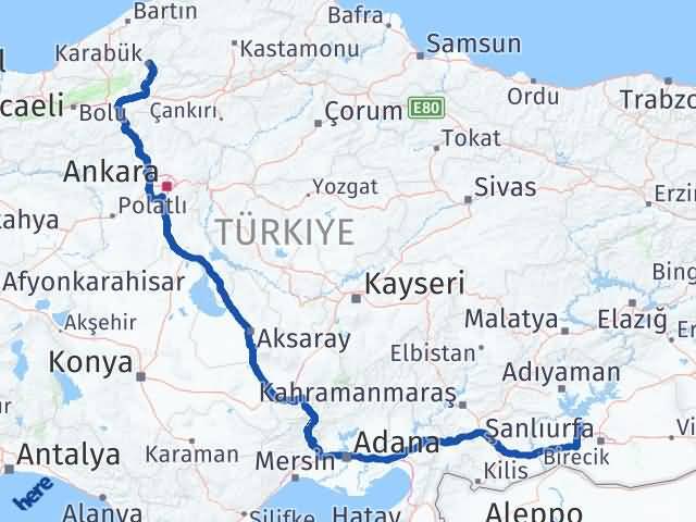 Karabük Bozova Şanlıurfa Arası Kaç Km - Yol Haritası