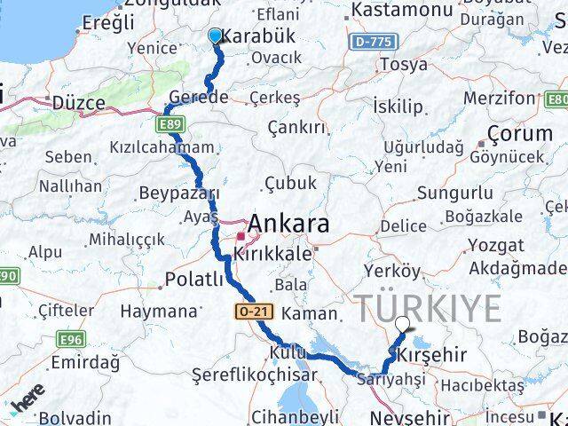 Karabük Boztepe Kırşehir Arası Kaç Km - Yol Haritası