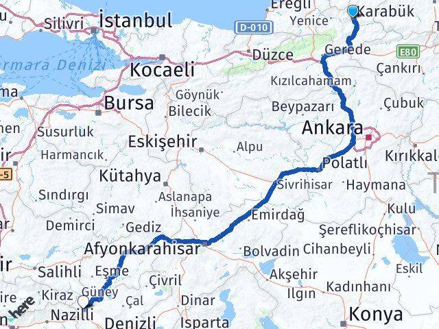 Karabük Buldan Denizli Arası Kaç Km - Yol Haritası