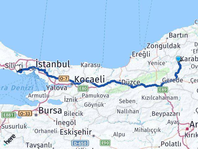 Karabük Büyükçekmece İstanbul Arası Kaç Km - Yol Haritası
