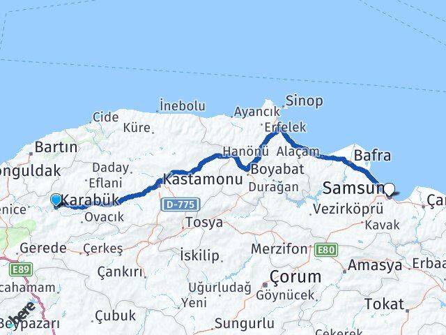 Karabük Canik Samsun Arası Kaç Km - Yol Haritası
