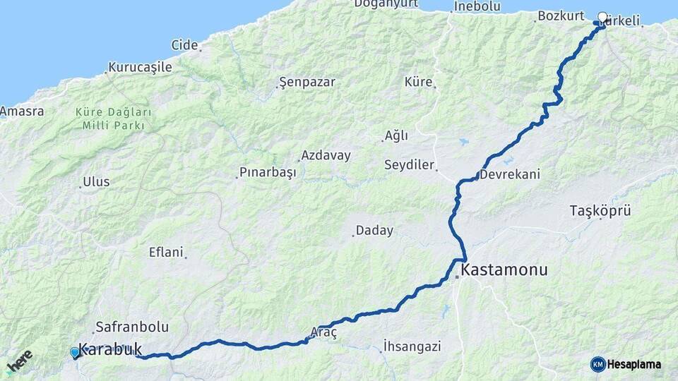 Karabük Çatalzeytin Kastamonu Arası Kaç Km - Yol Haritası