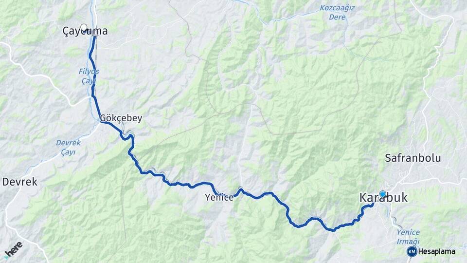 Karabük Çaycuma Zonguldak Arası Kaç Km - Yol Haritası