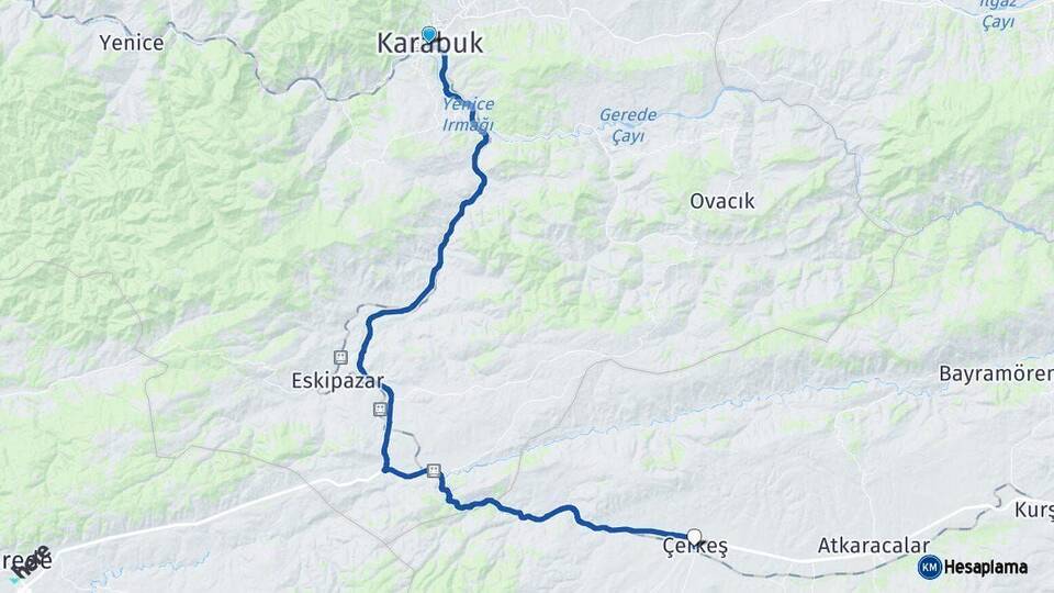 Karabük Çerkeş Çankırı Arası Kaç Km - Yol Haritası