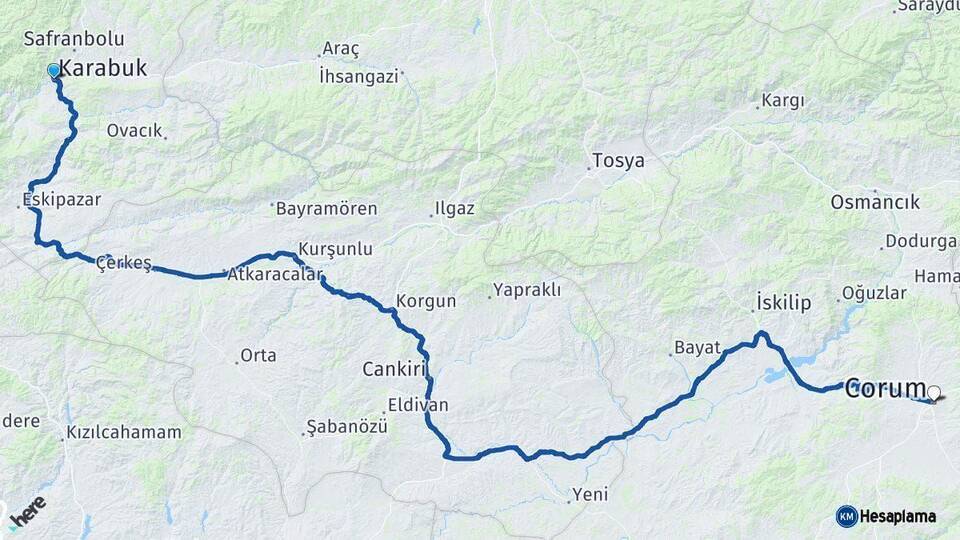 Karabük Çorum Arası Kaç Km - Yol Haritası