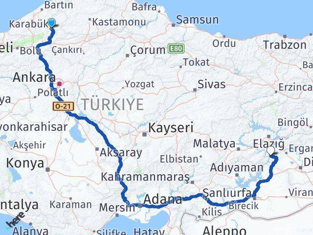 Karabük Çüngüş Diyarbakır Arası Kaç Km - Yol Haritası