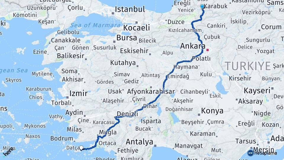 Karabük Datça Muğla Arası Kaç Km - Yol Haritası