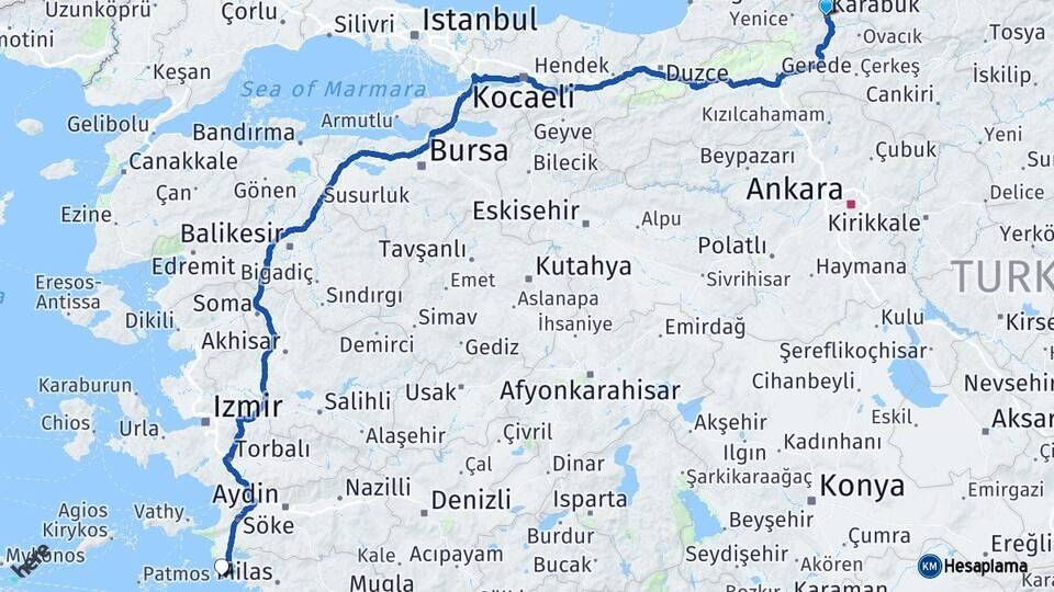 Karabük Didim Aydın Arası Kaç Km - Yol Haritası