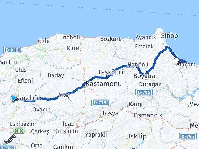 Karabük Dikmen Sinop Arası Kaç Km - Yol Haritası