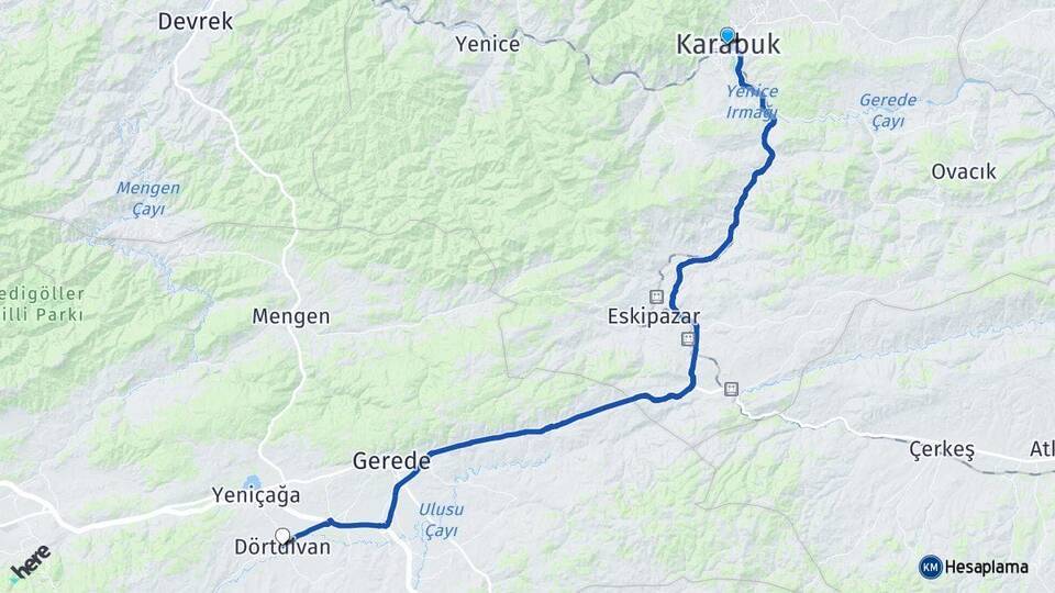 Karabük Dörtdivan Bolu Arası Kaç Km - Yol Haritası