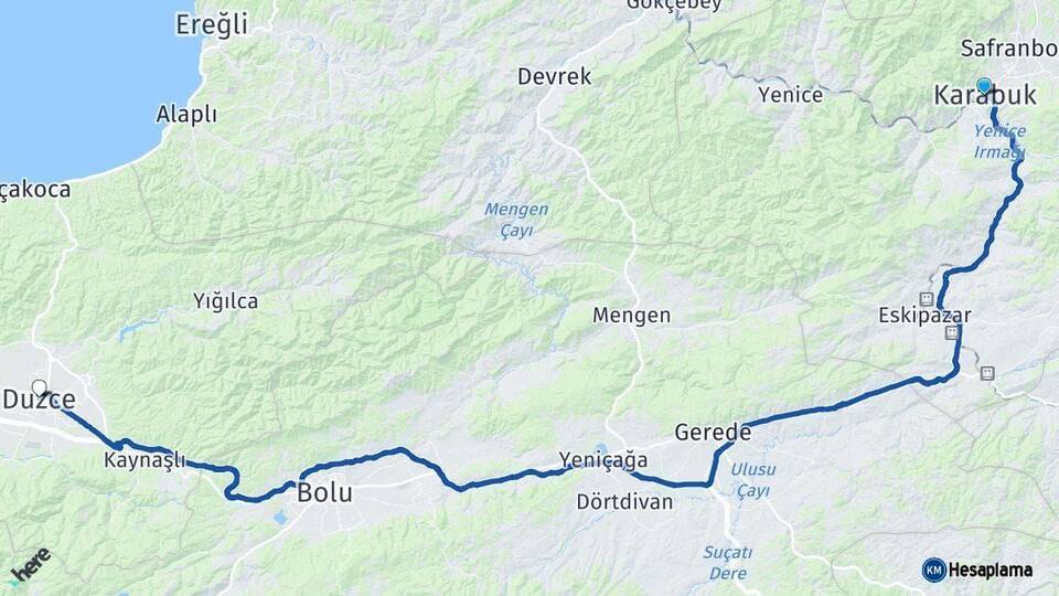 Karabük Düzce Arası Kaç Km - Yol Haritası