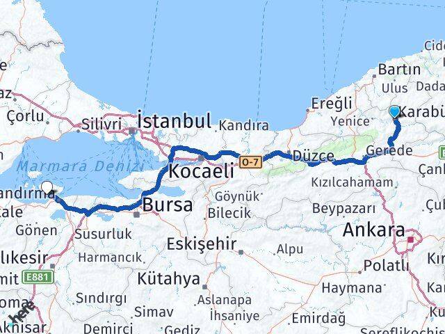 Karabük Erdek Balıkesir Arası Kaç Km - Yol Haritası
