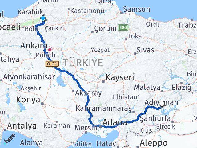 Karabük Eskipazar Adıyaman Arası Kaç Km - Yol Haritası