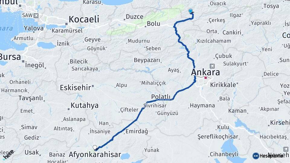 Karabük Eskipazar Afyonkarahisar Arası Kaç Km - Yol Haritası