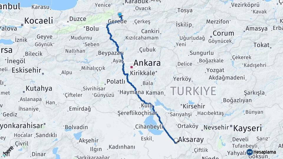 Karabük Eskipazar Aksaray Arası Kaç Km - Yol Haritası