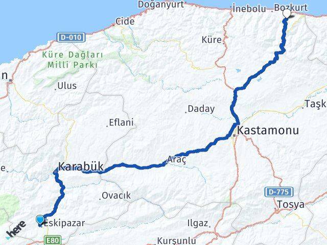 Karabük Eskipazar Arıca Çatalzeytin Kastamonu Arası Kaç Km - Yol Haritası