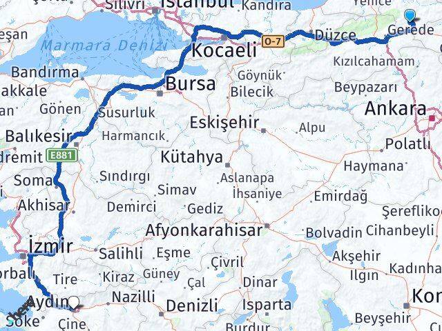 Karabük Eskipazar Aydın Arası Kaç Km - Yol Haritası