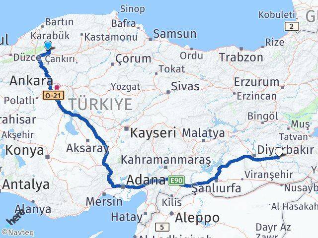 Karabük Eskipazar Batman Arası Kaç Km - Yol Haritası