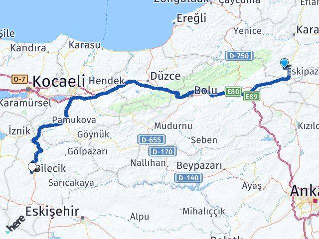 Karabük Eskipazar Bilecik Arası Kaç Km - Yol Haritası