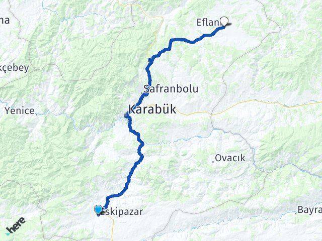Karabük Eskipazar Eflani Arası Kaç Km - Yol Haritası