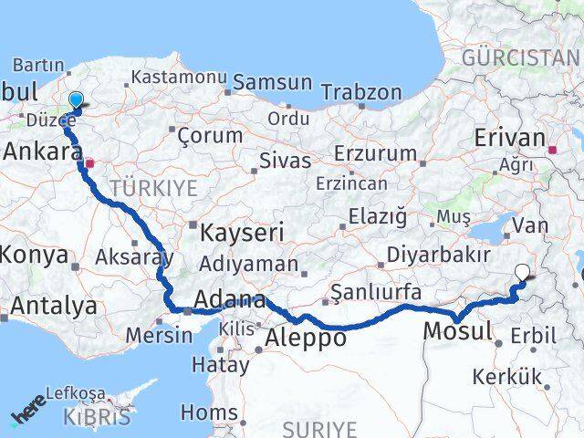 Karabük Eskipazar Hakkari Arası Kaç Km - Yol Haritası
