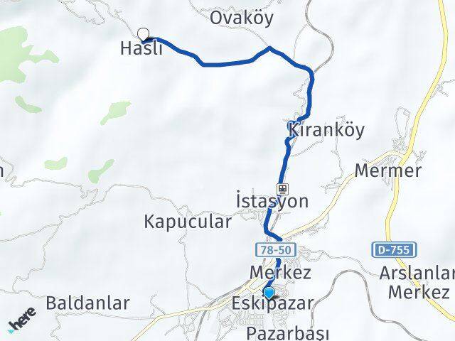Karabük Eskipazar Haslı Eskipazar Arası Kaç Km - Yol Haritası