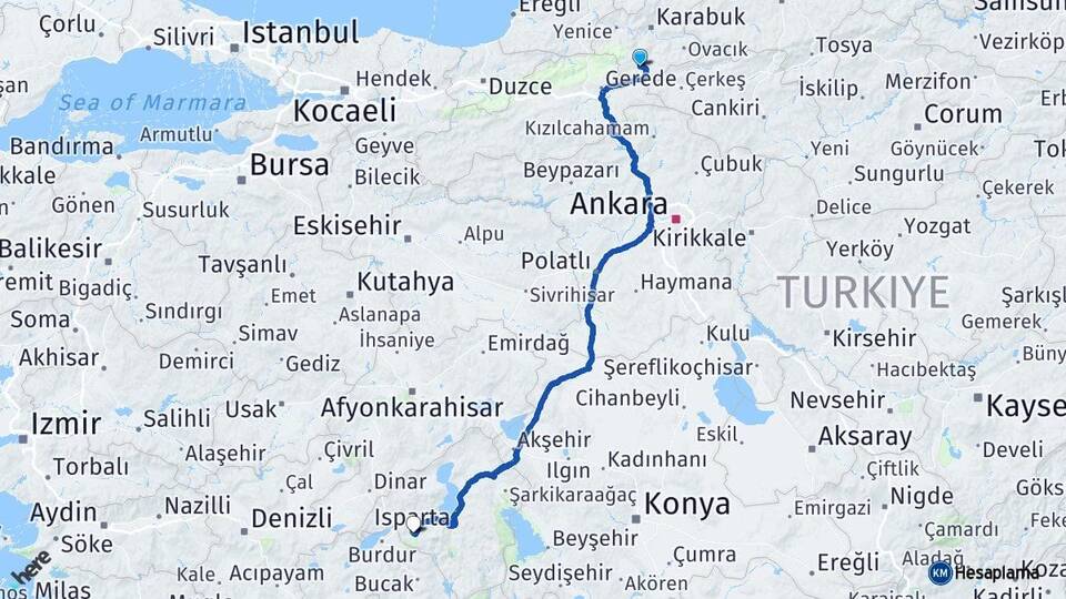 Karabük Eskipazar Isparta Arası Kaç Km - Yol Haritası