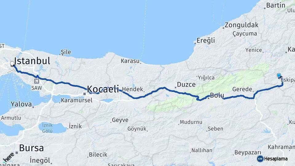 Karabük Eskipazar İstanbul Arası Kaç Km - Yol Haritası
