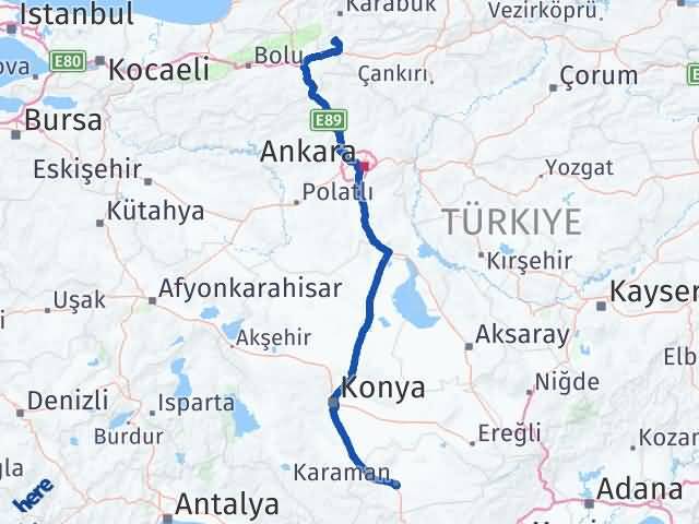Karabük Eskipazar Karaman Arası Kaç Km - Yol Haritası