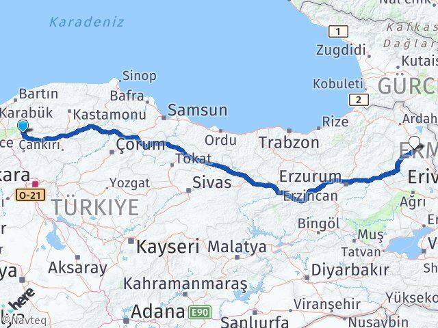 Karabük Eskipazar Kars Arası Kaç Km - Yol Haritası