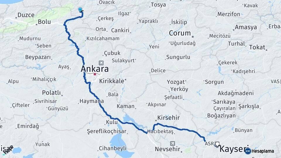 Karabük Eskipazar Kayseri Arası Kaç Km - Yol Haritası