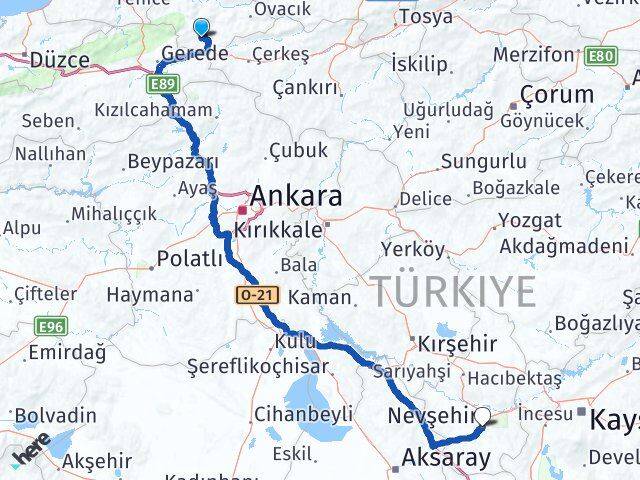 Karabük Eskipazar Nevşehir Arası Kaç Km - Yol Haritası