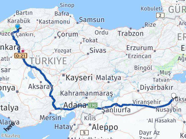 Karabük Eskipazar Şırnak Arası Kaç Km - Yol Haritası