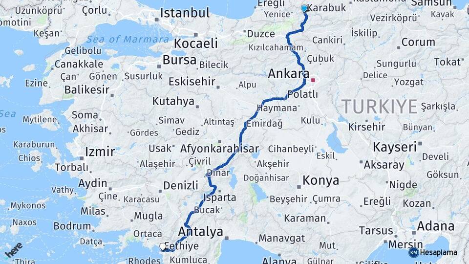 Karabük Fethiye Muğla Arası Kaç Km - Yol Haritası