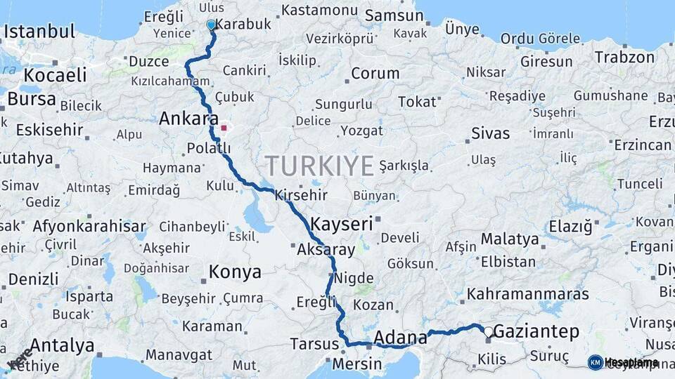 Karabük Gaziantep Arası Kaç Km - Yol Haritası